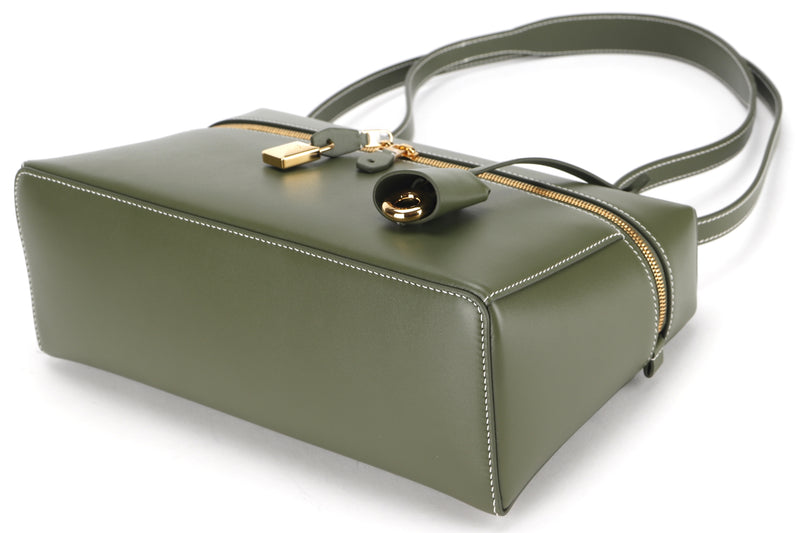 LORO PIANA EXTRA BAG L27 SMOOTH CALFSKIN DARK LICHEN GREEN (50OM) GOLD HARDWARE, WITH DUST COVER