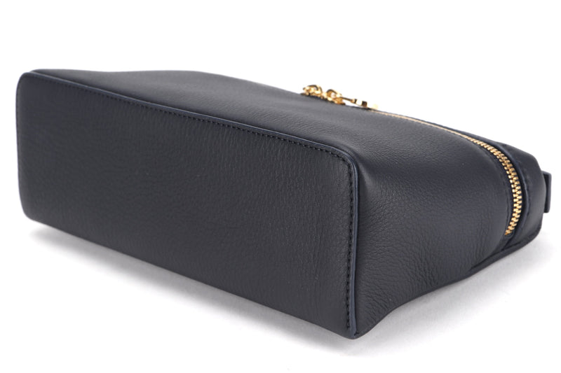 LORO PIANA EXTRA POCKET L19 BLUE BLACK COLOR CALF LEATHER GOLD HARDWARE, WITH STRAP, DUST COVER & BOX