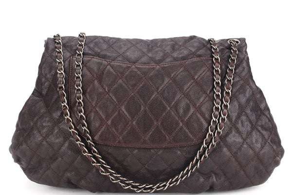 CHANEL DARK BROWN QUILTED DISTRESSED CAVIAR