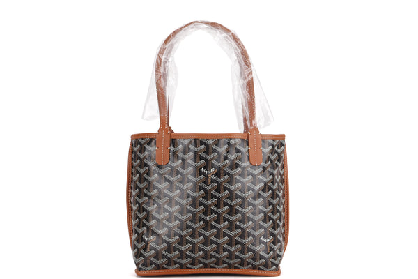 goyard anjou mini tote bag grey leather & grey canvas, with dust cover