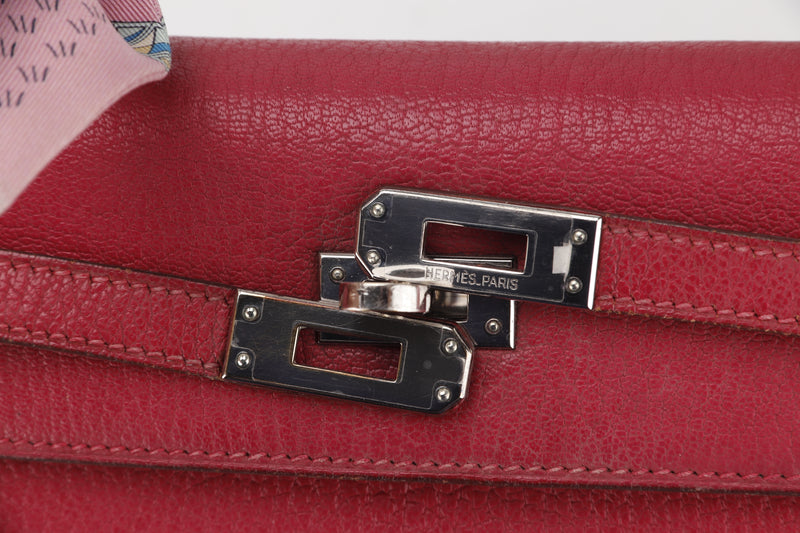 HERMES KELLY 25 (STAMP F (2002)) FUCHSIA CHEVRE LEATHER SILVER HARDWARE, WITH STRAP LOCK, KEYS, DUST COVER & BOX, NO TWILLY