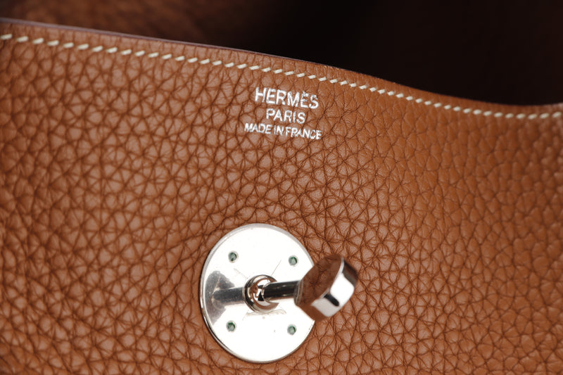 HERMES LINDY 34CM (STAMP Q) GOLD COLOR CLEMENCE LEATHER SILVER HARDWARE, WITH DUST COVER