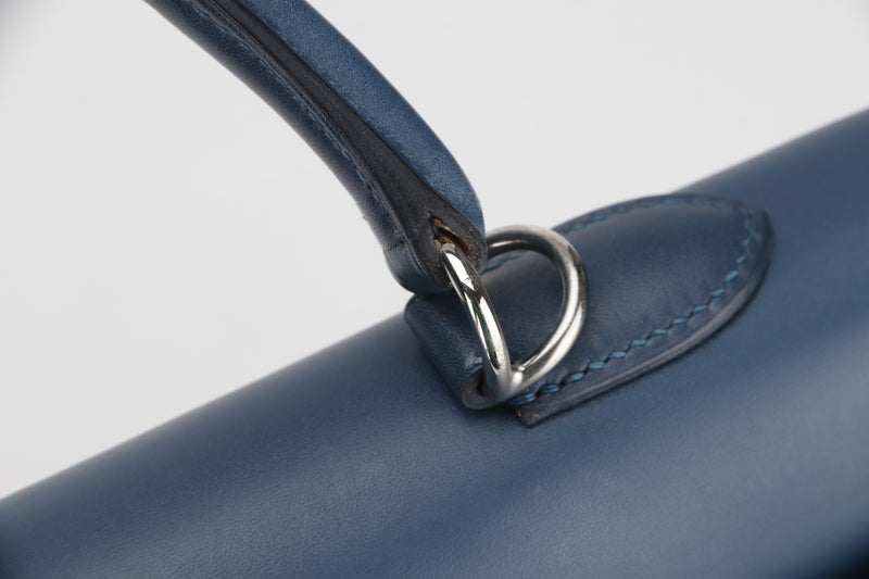 HERMES KELLY 35 (STAMP O) BLUE THALASSA SWIFT LEATHER SILVER HARDWARE, WITH KEYS, LOCK, STRAP & DUST COVER