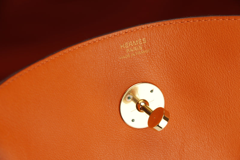 HERMES LINDY 30 (STAMP K SQUARE) ORANGE SWIFT LEATHER GOLD HARDWARE, WITH DUST COVER &amp; BOX