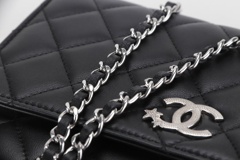 CHANEL WALLET ON CHAIN STAR CRUISE COLLECTION (C24Uxxxx) BLACK LAMBSKIN SILVER HARDWARE, WITH DUST COVER & BOX