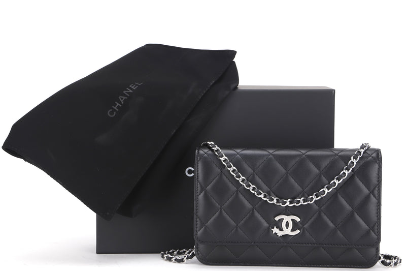 CHANEL WALLET ON CHAIN STAR CRUISE COLLECTION (C24Uxxxx) BLACK LAMBSKIN SILVER HARDWARE, WITH DUST COVER & BOX