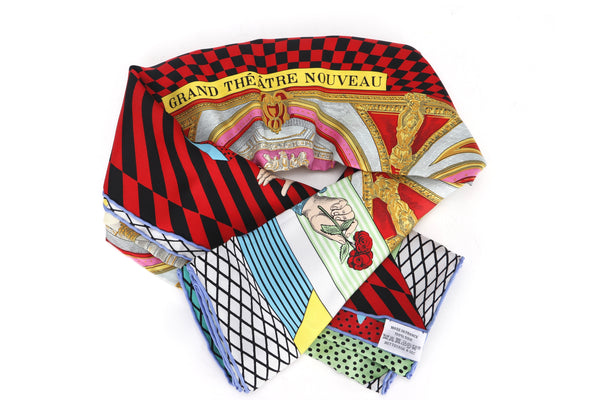 HERMES SCARF GRAND THEATRE NOUVEAU ROUGE SILK, WITH BOX