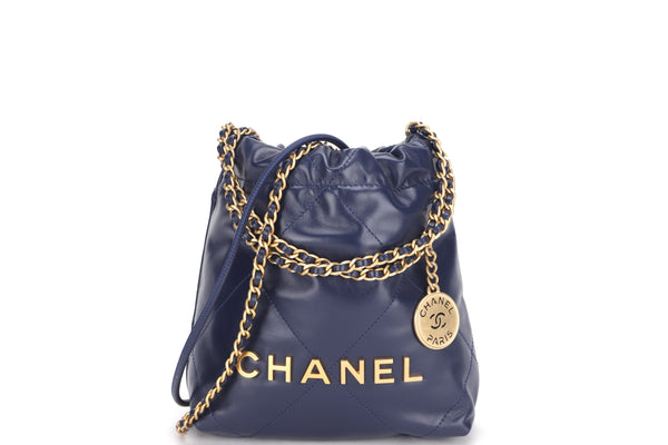 CHANEL 22 MINI (XE8KXXXX) BLUE LAMBSKIN GOLD HARDWARE, WITH DUST COVER & BOX