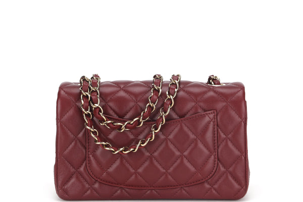 CHANEL MINI RECTANGLE FLAP (G01TXXXX) BURGUNDY LAMBSKIN GOLD HARDWARE, WITH DUST COVER & BOX
