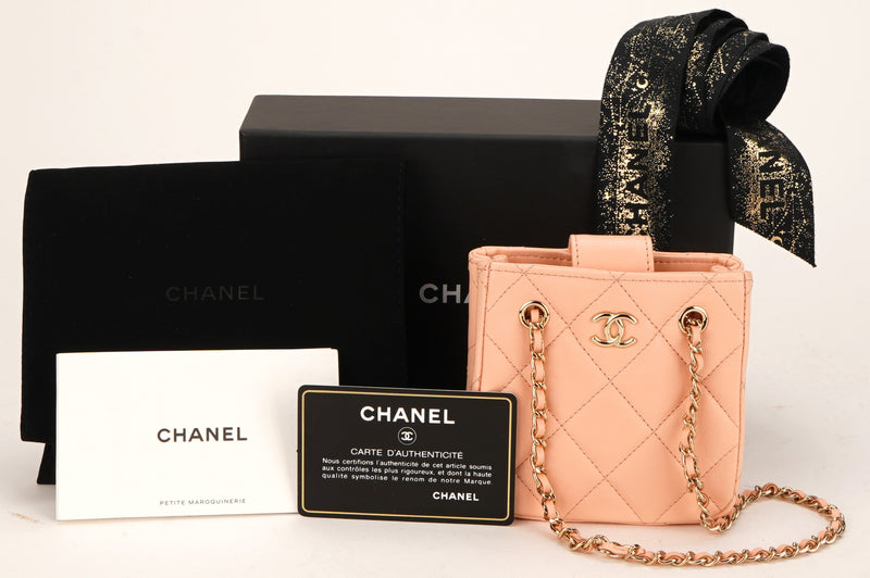 CHANEL 2022 CRUISE CHAIN CLUTCH (3183xxxx) PINK LAMBSKIN GOLD HARDWARE, WITH CARD, DUST COVER & BOX