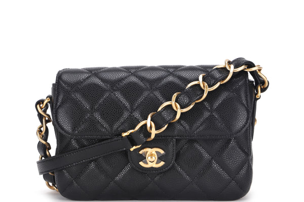 CHANEL CC ADJUSTABLE STRAP FLAP MESSENGER BAG QUILTED  BLACK CAVIAR SMALL CROSSBODY BAG (P1KKXXXX) GOLD HARDWARE, WITH DUST COVER & BOX