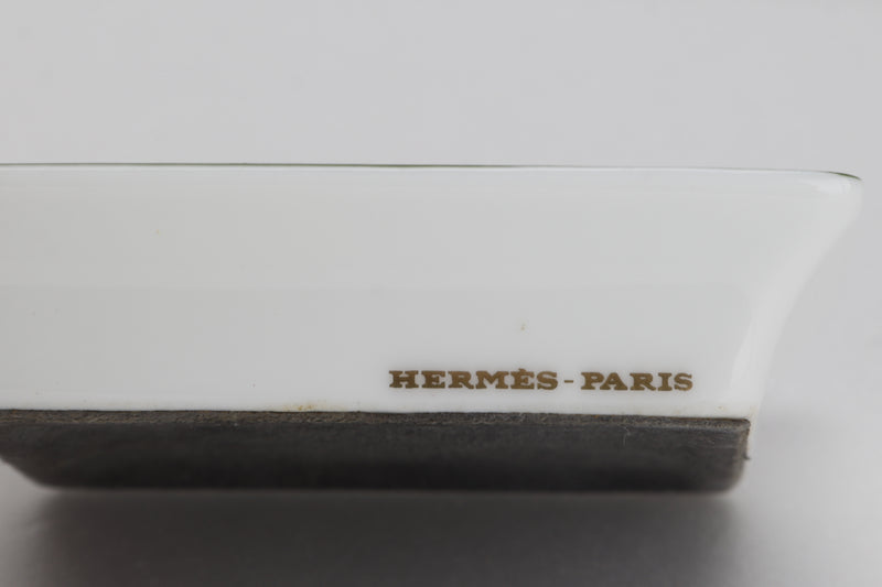 HERMES 8CM X 8CM PORCELAIN ZEBRA PRINT SQUARE SAUCE PLATE, WITH BOX