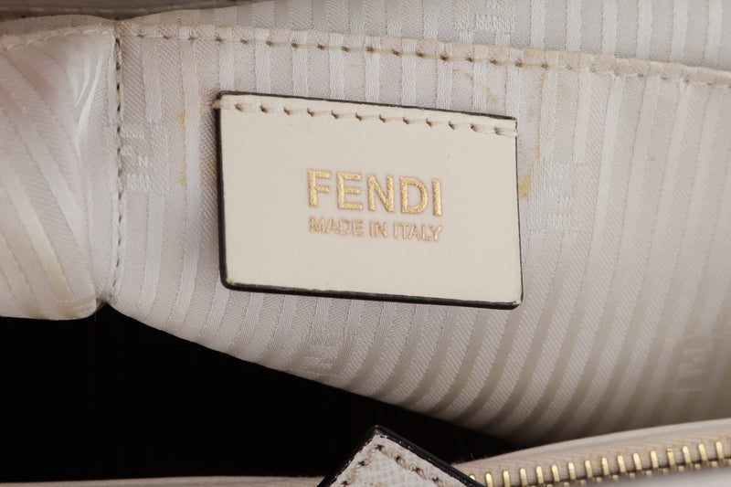 FENDI (8BH250-D7F) 2JOURS TOTE WHITE CALF LEATHER GOLD HARDWARE, WITH STRAP, CARD & DUST COVER