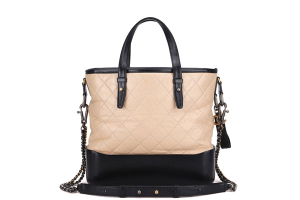 CHANEL GABRIELLE SHOPPING TOTE (2437xxxx) MEDIUM BEIGE BLACK CALFSKIN MIXED HARDWARE, WITH CARD & DUST COVER
