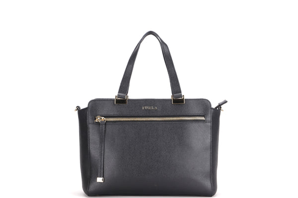 FURLA MEDIUM LEATHER TOTE SHOULDER BAG BLACK