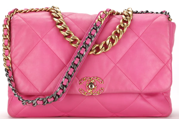 CHANEL 19 3128xxxx MAXI PINK LAMBSKIN MIXED HARDWARE WITH DUST COVER BOX NO CARD