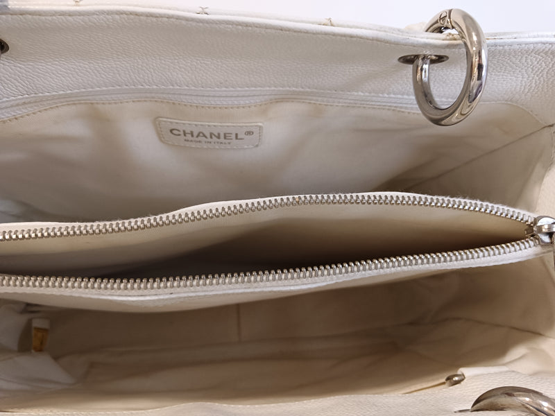 CHANEL GST (1219xxxx) WHITE CAVIAR LEATHER SILVER HARDWARE, WITH CARD, NO DUST COVER