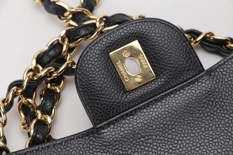 CHANEL DOUBLE FLAP BAG (1980xxxx) JUMBO BLACK CAVIAR LEATHER GOLD HARDWARE, NO CARD & DUST COVER