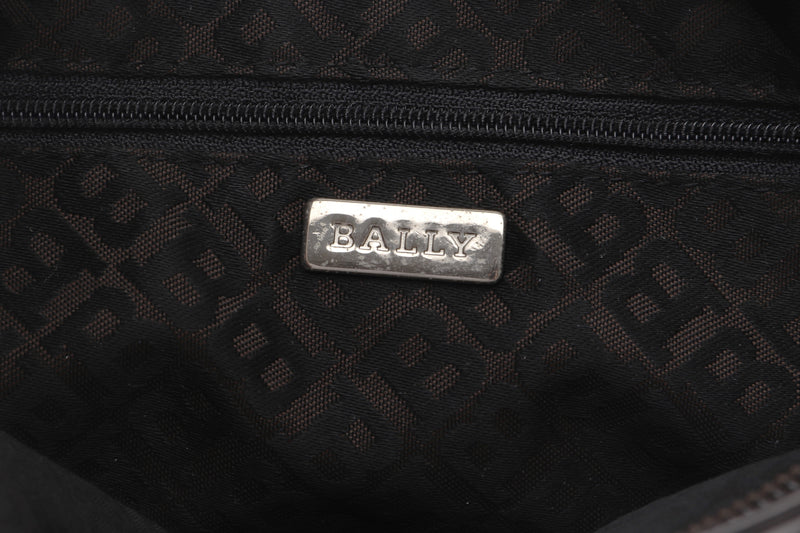 BALLY SHOULDER BAG MEDIUM DARK BROWN QUILTED FABRIC WITH LEATHER SILVER HARDWARE, NO DUST COVER