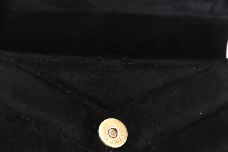 CHANEL PARIS-HAMBURG CC BUTTON FLAP WALLET (2609xxxx) BLACK SUADE GOLD HARDWARE, WITH CARD, DUST COVER & BOX