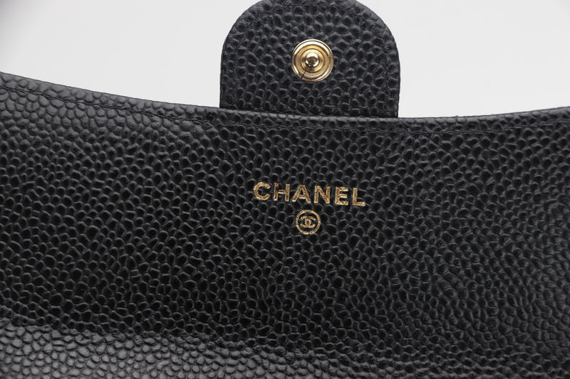CHANEL LONG FLAP WALLET (2482xxxx) BLACK CAVIAR LEATHER GOLD HARDWARE, WITH CARD, DUST COVER & BOX