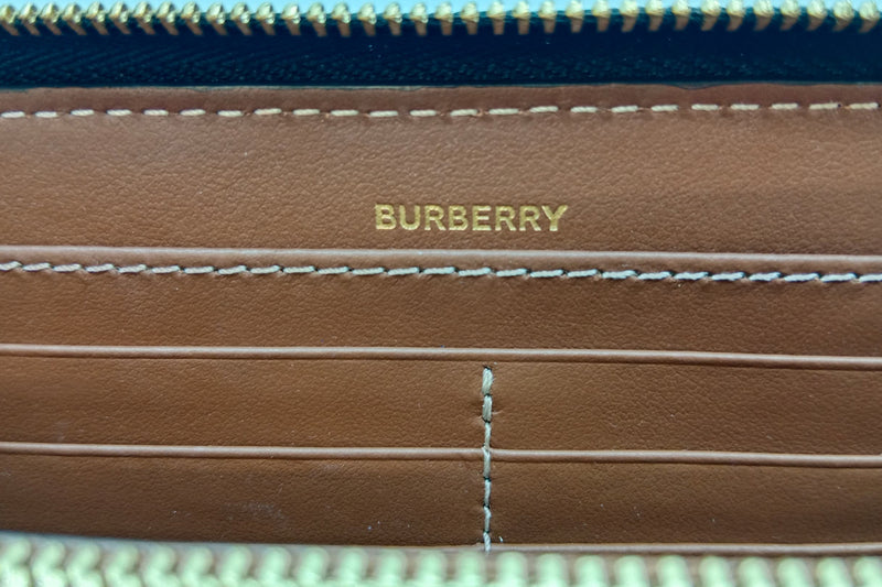 BURBERRY HORSEFERRY ZIP LONG WALLET (TIVTIT1265) COTTON CANVAS GOLD HARDWARE, WITH DUST COVER & BOX