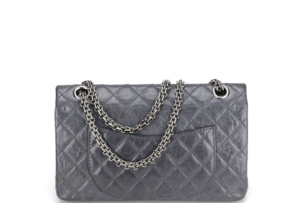 CHANEL REISSUE 2.55 2005 (1030xxxx) SMALL GREY DISTRESSED CALFSKIN SILVER HARDWARE, WITH CARD, DUST COVER &amp; BOX