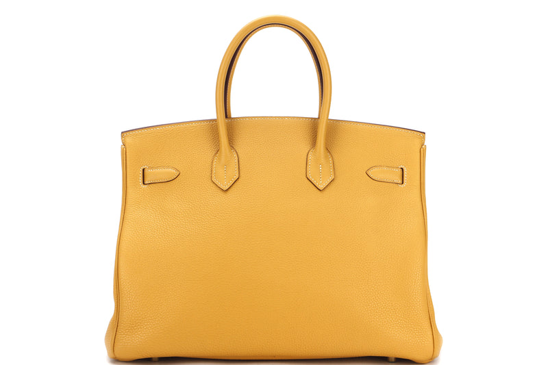 HERMES BIRKIN 35 (STAMP L) MOUTARDE CLEMENCE LEATHER GOLD HARDWARE, WITH KEYS, LOCK, RAINCOAT & DUST COVER