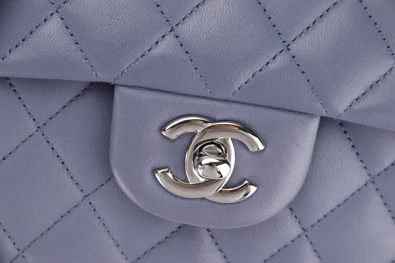 CHANEL CLASSIC FLAP (1583xxxx) MEDIUM LILAC LAMBSKIN SILVER HARDWARE, WITH CARD, DUST COVER & BOX