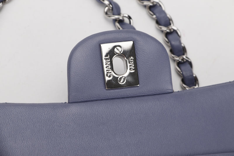 CHANEL CLASSIC FLAP (1583xxxx) MEDIUM LILAC LAMBSKIN SILVER HARDWARE, WITH CARD, DUST COVER & BOX