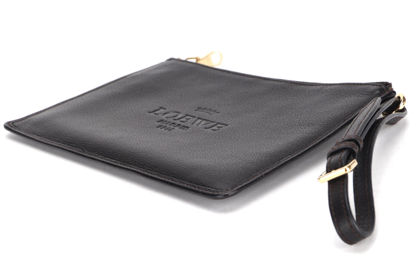 LOEWE POUCH (341011) (W 20.5CM) SMALL BLACK LEATHER GOLD HARDWARE, WITH DUST COVER