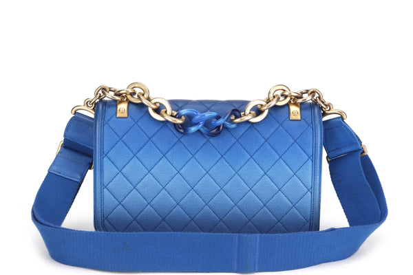 CHANEL SUNSET ON THE SEA FLAP BAG (2711xxxx) BLUE CAVIAR LEATHER GOLD HARDWARE, WITH CARD & DUST COVER
