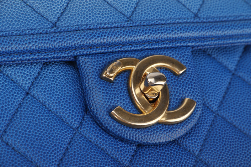 CHANEL SUNSET ON THE SEA FLAP BAG (2711xxxx) BLUE CAVIAR LEATHER GOLD HARDWARE, WITH CARD & DUST COVER
