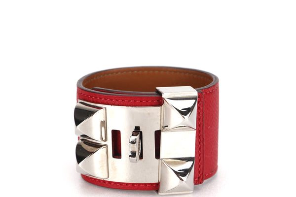 HERMES COLLIER DE CHIEN [STAMP Q SQUARE (2013)] S ROUGE EPSON LEATHER SILVER HARDWARE, WITH DUST COVER & BOX