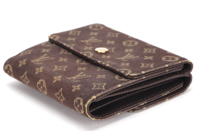 LOUIS VUITTON MINI LIN TRIFOLD ENVELOPE WALLET (TH0068) MONOGRAM BROWN CANVAS GOLD HARDWARE, WITH DUST COVER & BOX