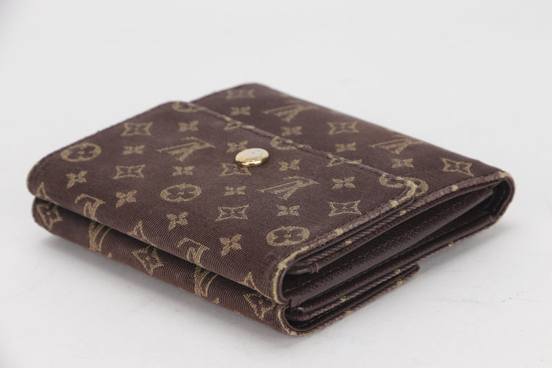 LOUIS VUITTON MINI LIN TRIFOLD ENVELOPE WALLET (TH0068) MONOGRAM BROWN CANVAS GOLD HARDWARE, WITH DUST COVER & BOX