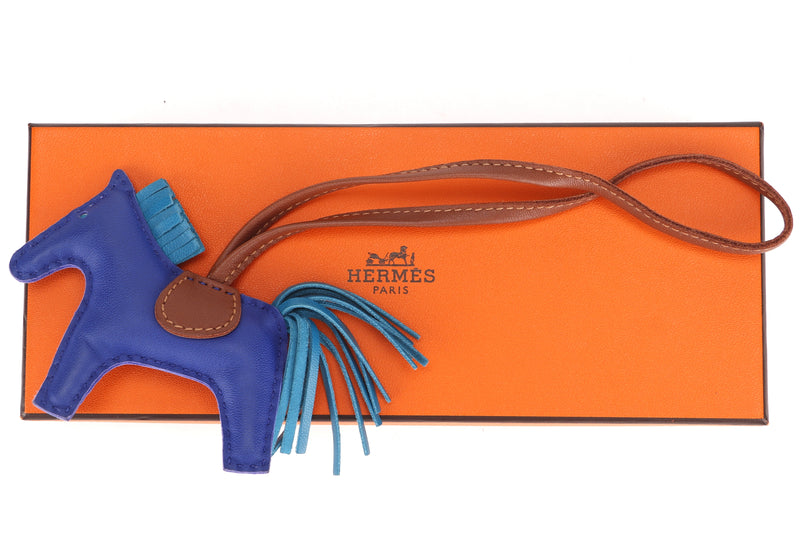 HERMES GRIGRI RODEO CHARM BLUE LEATHER (NO STAMP) PM SIZE, WITH BOX