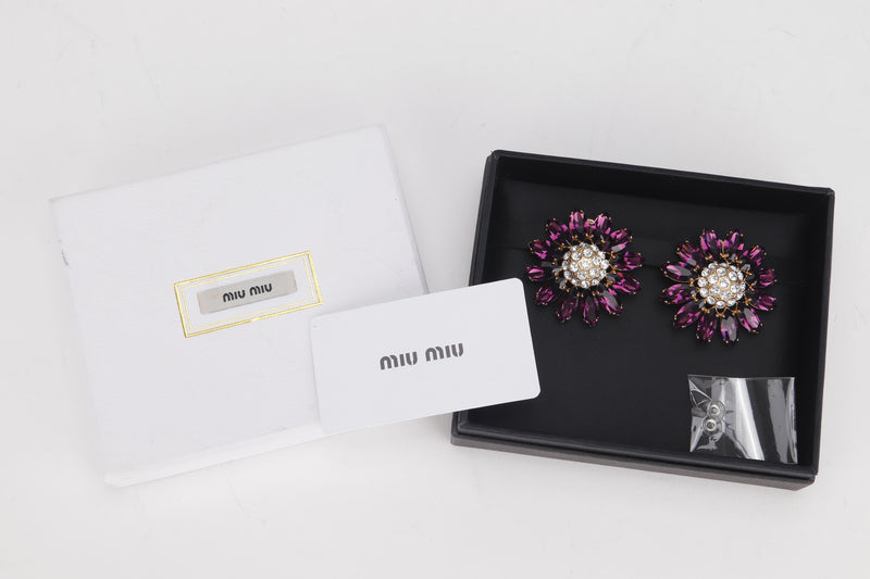 MIU MIU 5JO101 EARRINGS GOLD & AMETHYST, WITH EXTRA SILICONE PIECES & BOX