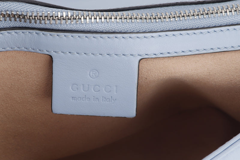 GUCCI GG MARMONT 443497 493075 MATELASSE SMALL BLUE LEATHER SILVER HARDWARE, WITH DUST COVER & BOX