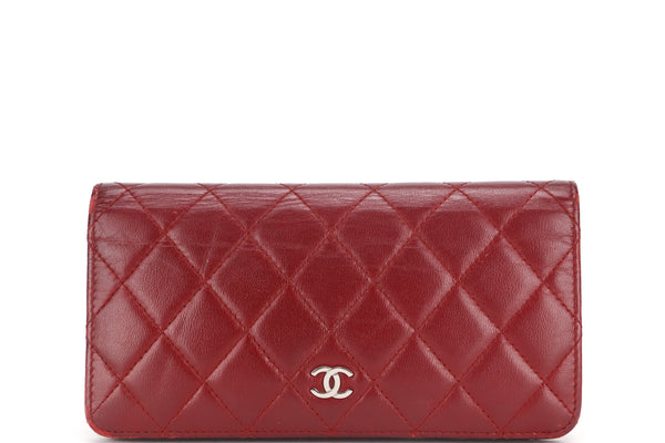CHANEL BIFOLD WALLET (1679xxxx) RED LAMBSKIN SILVER HARDWARE, WITH CARD & BOX