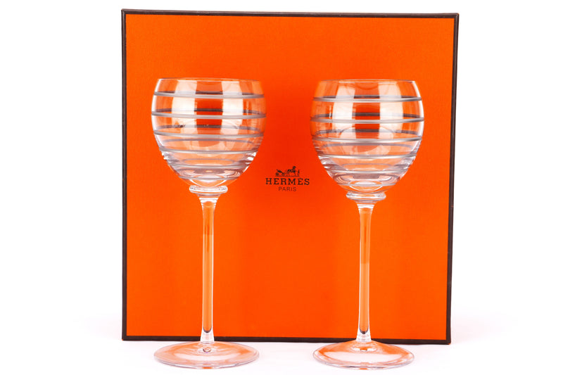 HERMES WINE GLASS SET OF 2 LINES MOTIF, WITH BOX