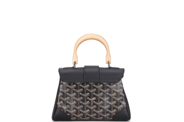 goyard anjou mini tote bag black leather and black canvas, with dust cover