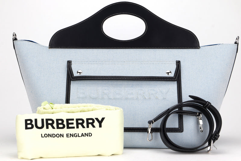 BURBERRY MD SOFT POCKET TOTE DEBOSSED LOGO CANVAS, WITH STRAP & DUST COVER