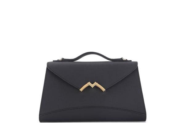 moynat gabrielle clutch l26cm x w5cm x h16.5cm black calf leather gold hardware with strap dust cover box