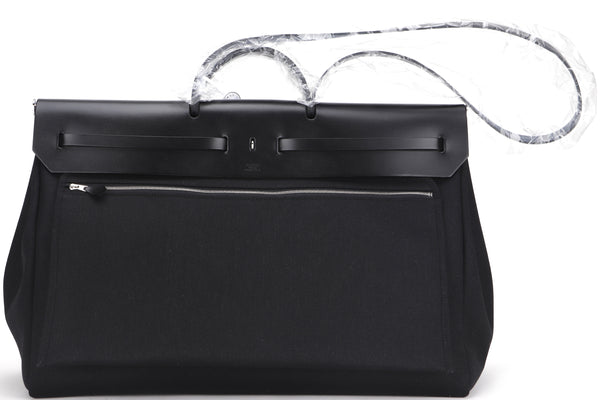 HERMES HERBAG ZIP CANIBE 50CM BLACK CANVAS & HUNTER LEATHER, WITH LOCK, KEYS, DUST COVER & BOX