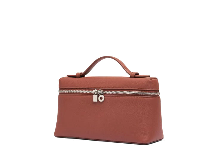 LORO PIANA EXTRA POCKET L19 KUMMEL COLOR CALF LEATHER SILVER HARDWARE, WITH STRAP, DUST COVER & BOX