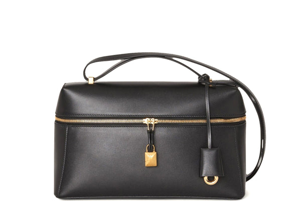 LORO PIANA EXTRA BAG L27 BLACK SMOOTH CALFSKIN GOLD HARDWARE, WITH DUST COVER