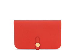 HERMES DOGON DUO WALLET (STAMP Q) GERANIUM COLOR TOGO LEATHER GOLD HARDWARE, NO DUST COVER & BOX