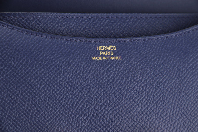 HERMES CONSTANCE 18 MINI MIRROR (STAMP U) VEAU EPSOM 73 BLUE IR, GOLD HARDWARE, WITH MIRROR, DUST COVER & BOX