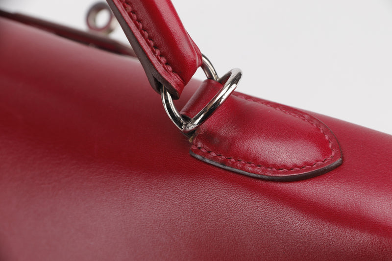 HERMES KELLY 35 (STAMP N) RED SWIFT LEATHER SILVER HARDWARE, WITH KEYS, LOCK, STRAP & DUST COVER